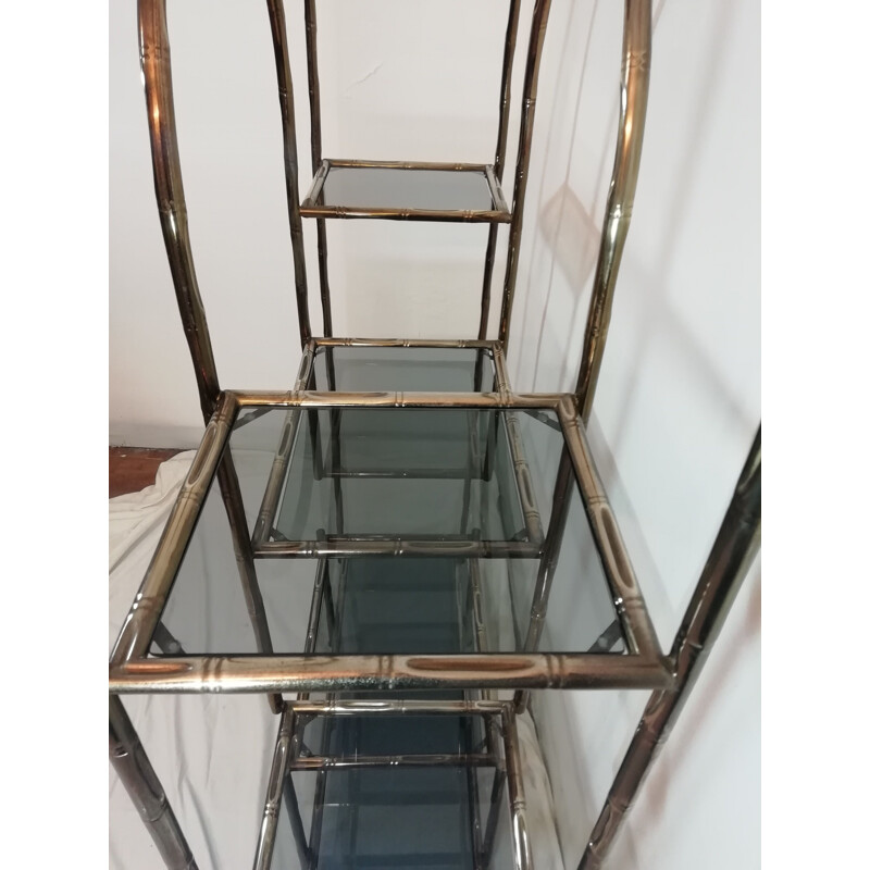 Vintage Bamboo shelf in chromed metal 