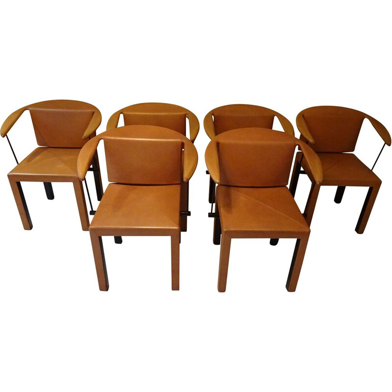 Suite of 6 Arcella chairs by Paolo Piva for B&B italia in camel leather