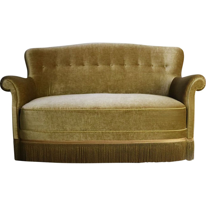 Vintage Danish 2 seat sofa in gold velour, 1930