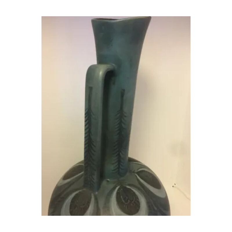 Vintage Vase mit Zeichenhals aus Keramik von Mmjolly