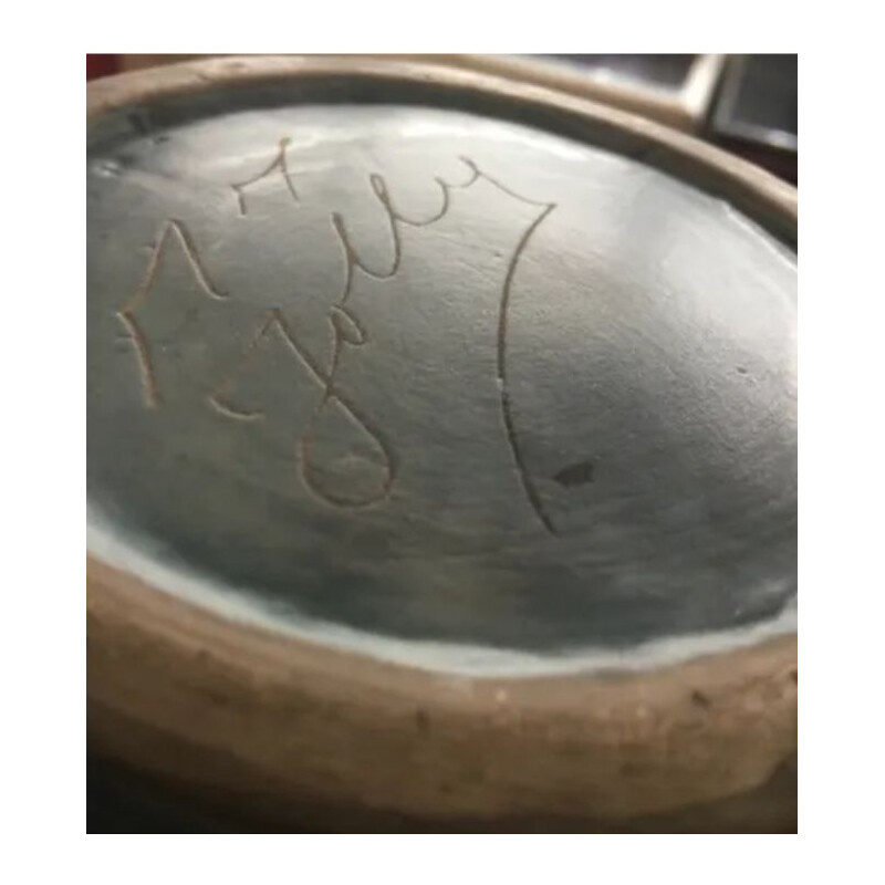 Vaso da collo con insegna in ceramica vintage di Mmjolly