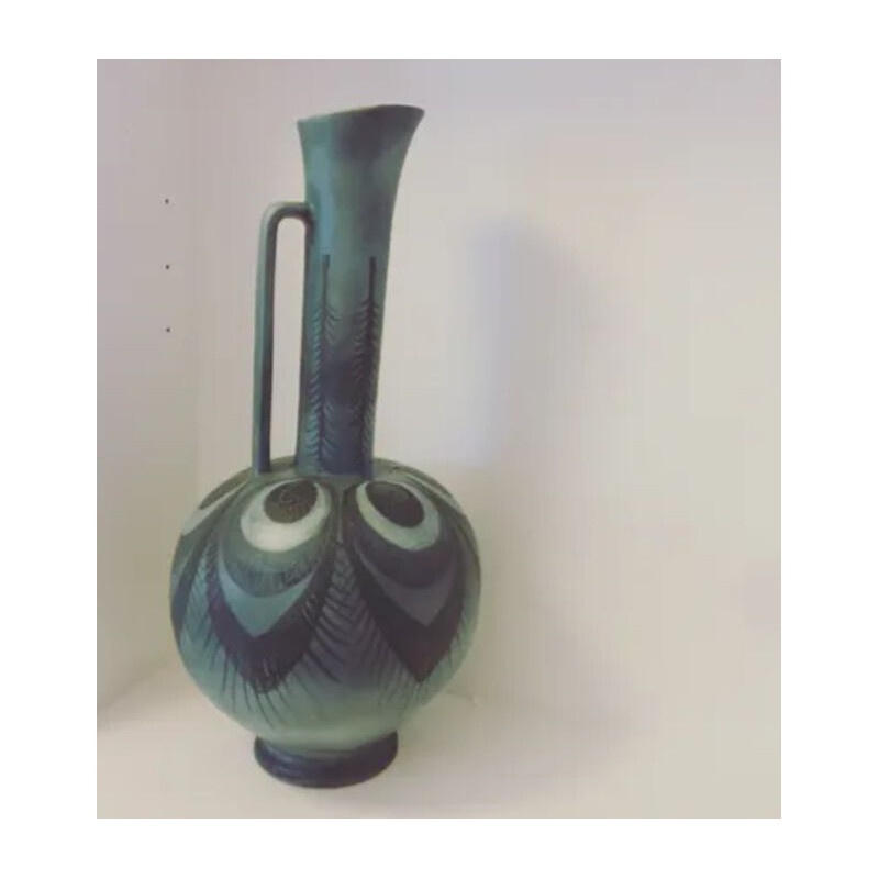 Vintage Vase mit Zeichenhals aus Keramik von Mmjolly