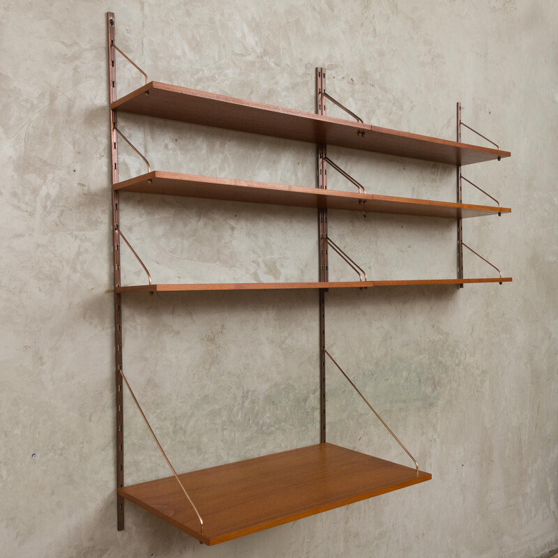 Vintage Danish teak wall unit with copper hardware 