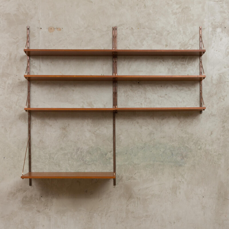 Vintage Danish teak wall unit with copper hardware 