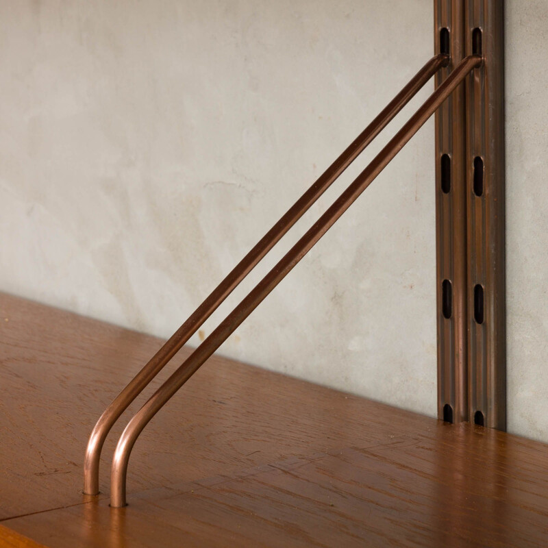 Vintage Danish teak wall unit with copper hardware 