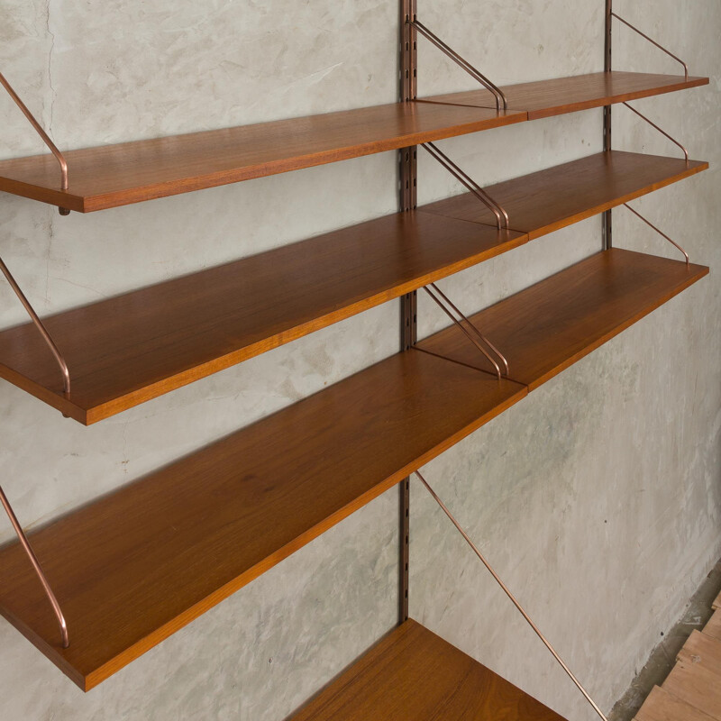 Vintage Danish teak wall unit with copper hardware 