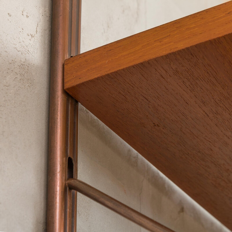 Vintage Danish teak wall unit with copper hardware 