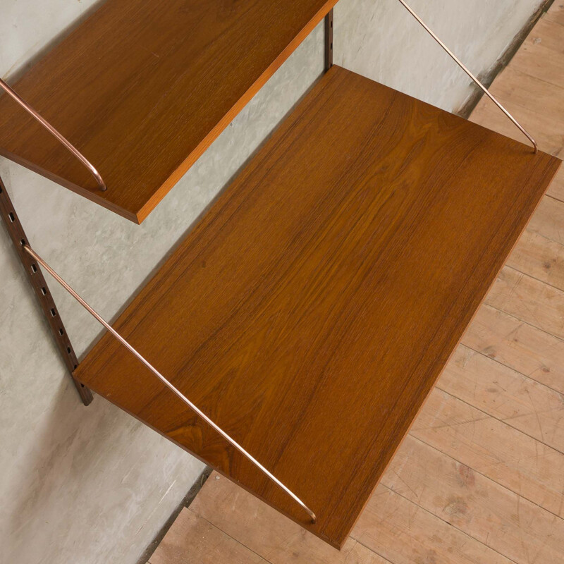 Vintage Danish teak wall unit with copper hardware 