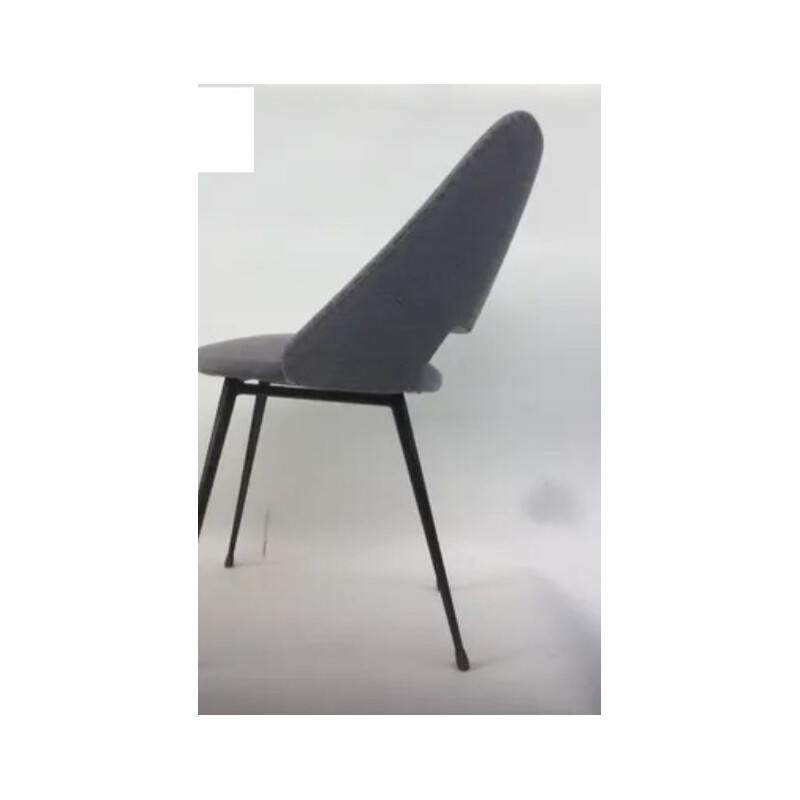 Vintage chair in caviar fabric and black steel spindle legs 1950