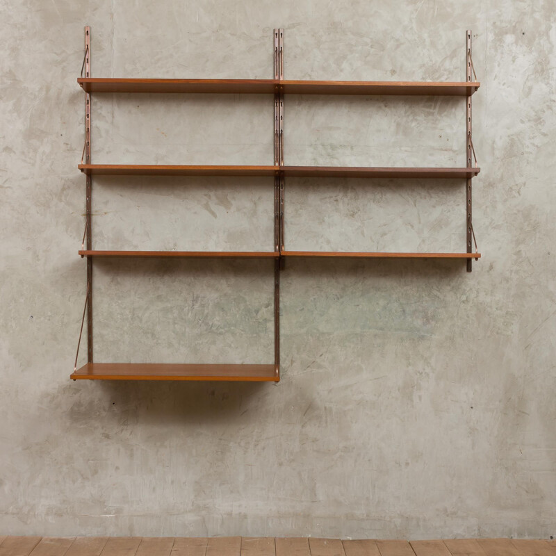 Vintage Danish teak wall unit with copper hardware