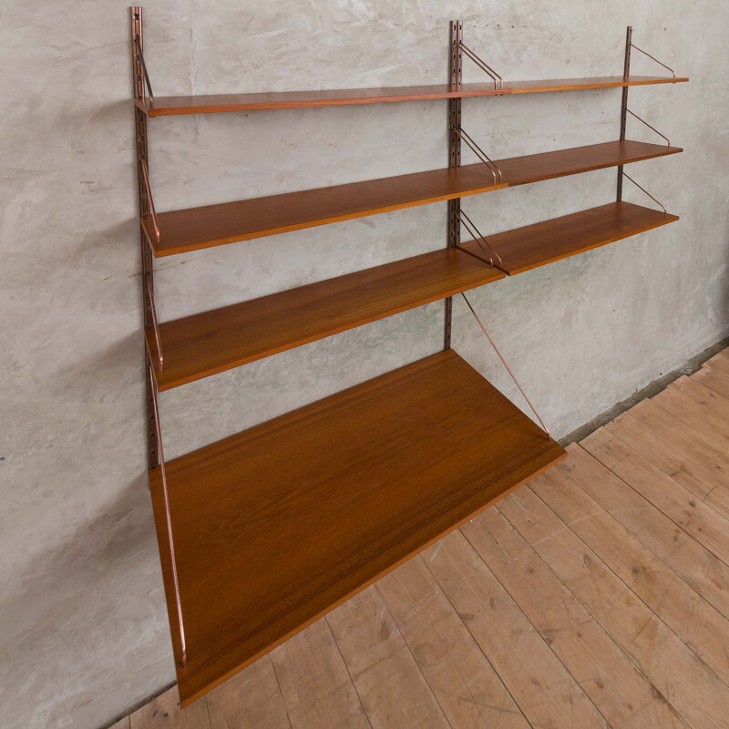 Vintage Danish teak wall unit with copper hardware