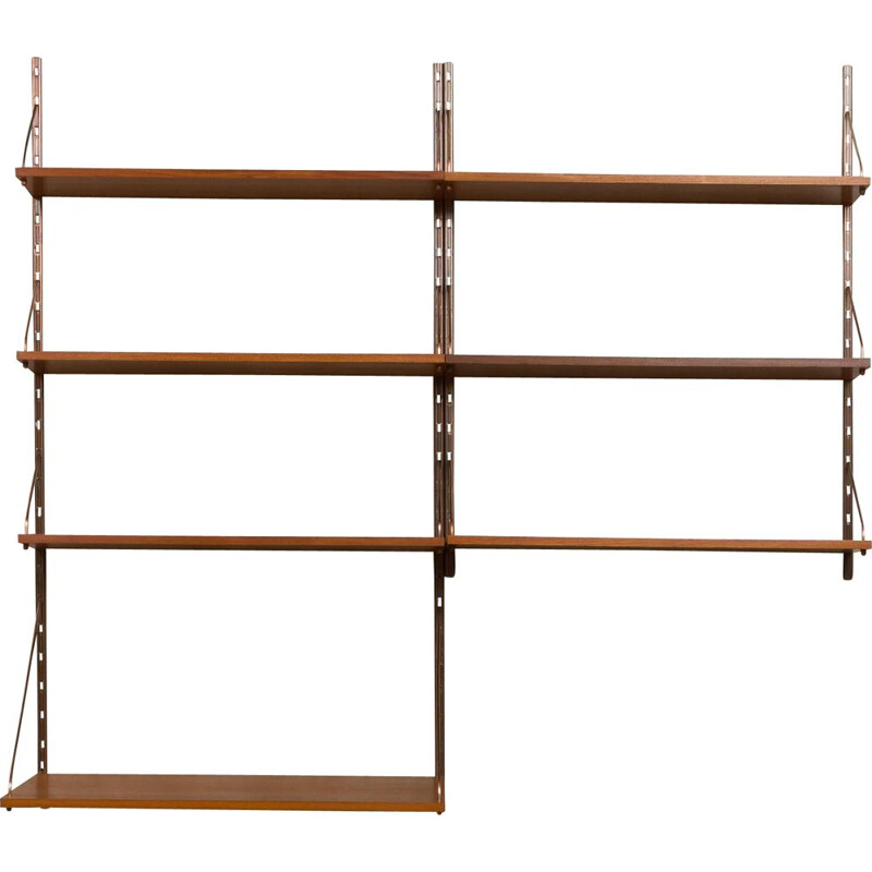 Vintage Danish teak wall unit with copper hardware