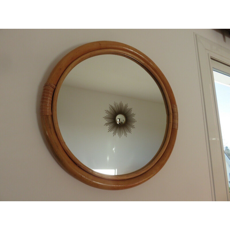 Miroir Italien vintage en bambou 1960