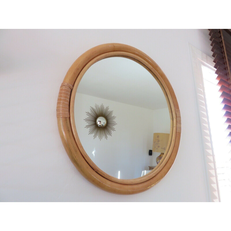 Miroir Italien vintage en bambou 1960