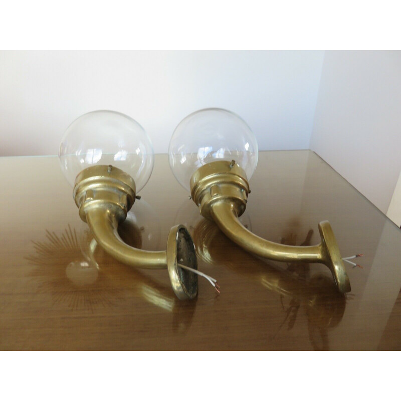 Pair of solid bronze vintage theatre sconces 1950