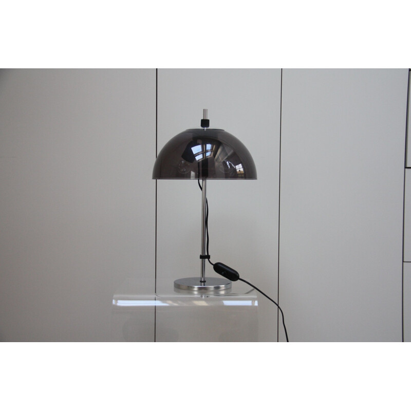 Lampe de table Vintage en acier chromé et plexiglas gris, Pays-Bas 1960