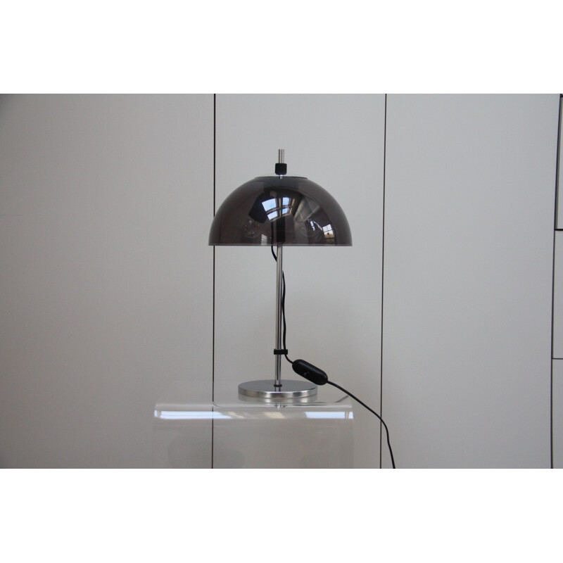 Vintage Table lamp in chrome plated steel & grey plexiglass, The Netherlands 1960