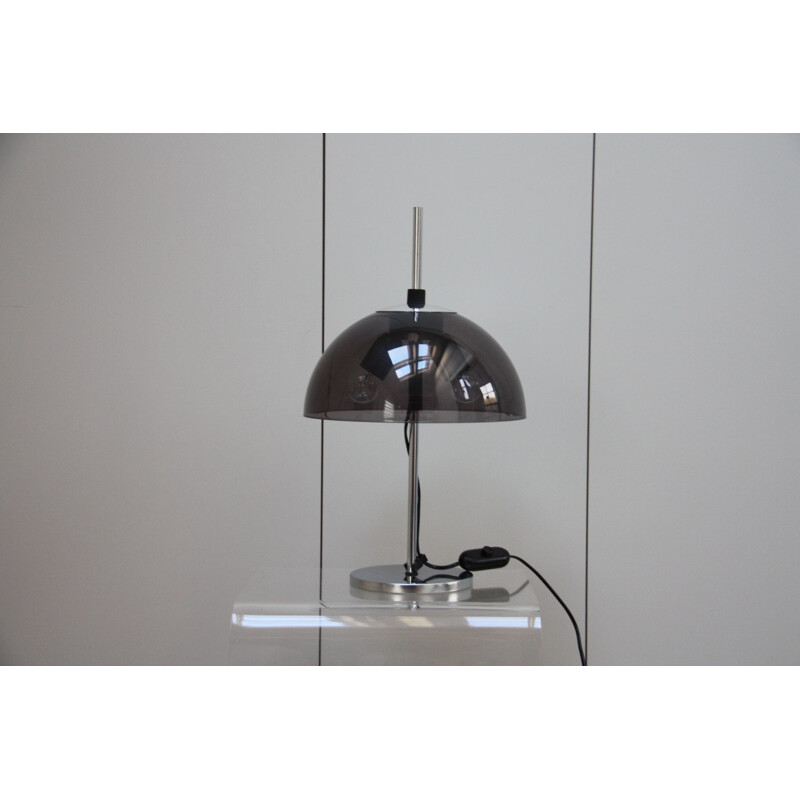 Vintage Table lamp in chrome plated steel & grey plexiglass, The Netherlands 1960