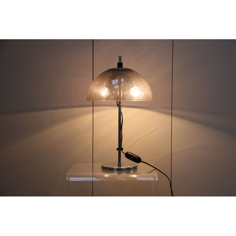 Lampe de table Vintage en acier chromé et plexiglas gris, Pays-Bas 1960