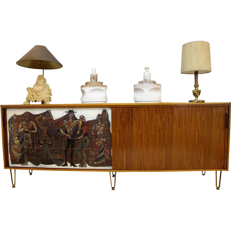 Oakwood sideboard with ceramics, Alfred HENDRICKX - 1950s