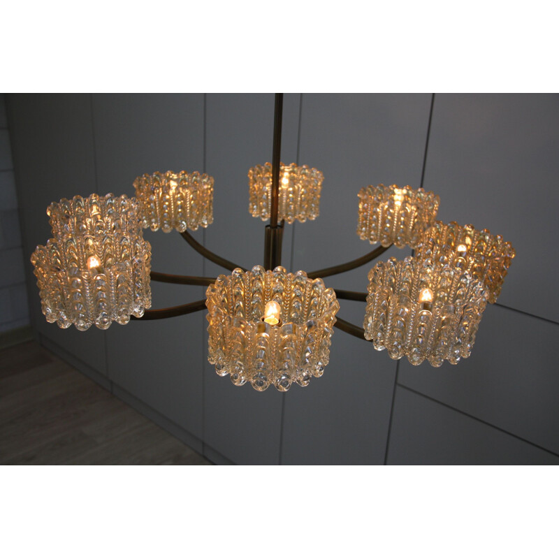 Vintage Golden chandelier with 8 light bulbs of Hustadt Leuchten - Germany - 1960