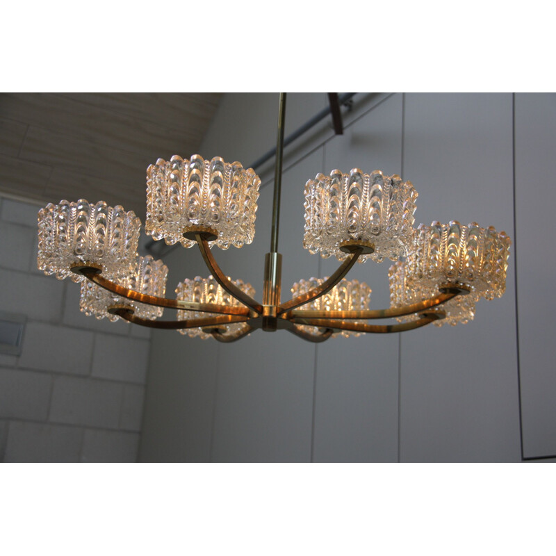 Vintage Golden chandelier with 8 light bulbs of Hustadt Leuchten - Germany - 1960