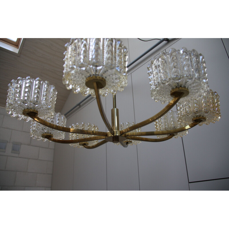 Vintage Golden chandelier with 8 light bulbs of Hustadt Leuchten - Germany - 1960