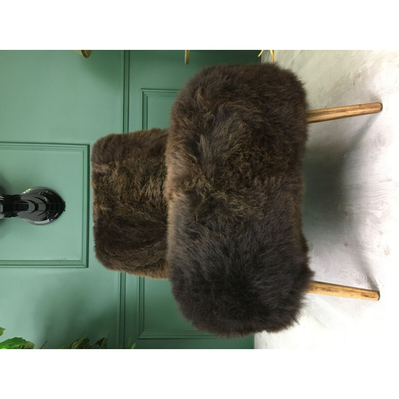 Vintage Art Deco brown sheepskin armchair