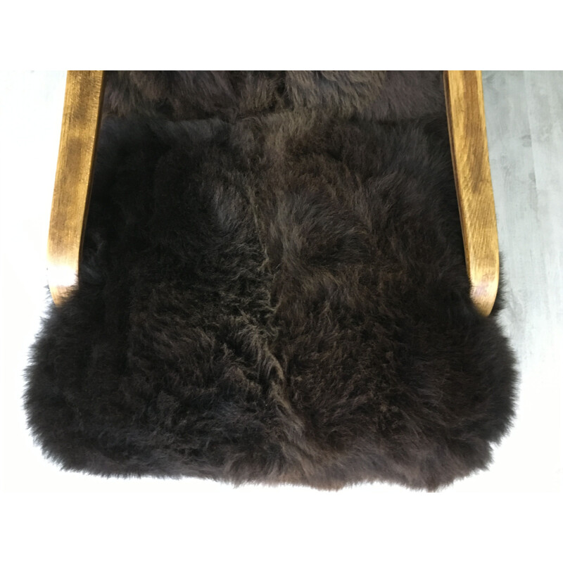 Vintage Art Deco brown sheepskin armchair