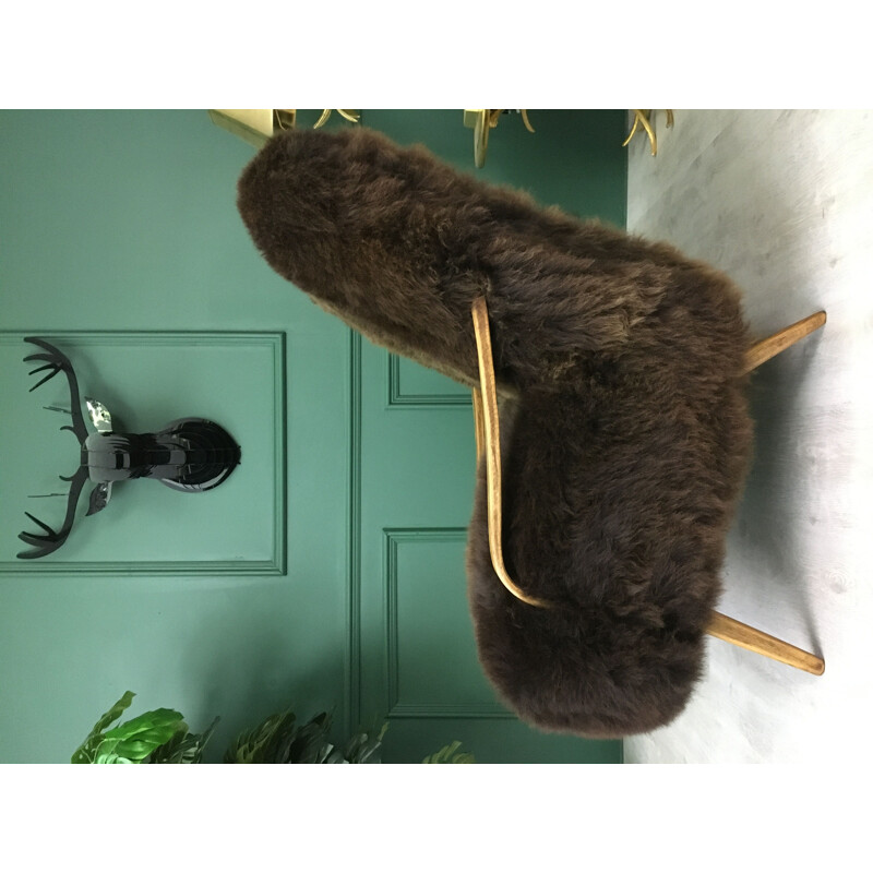 Vintage Art Deco brown sheepskin armchair