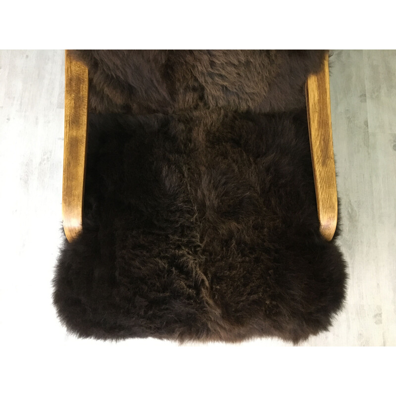 Vintage Art Deco brown sheepskin armchair