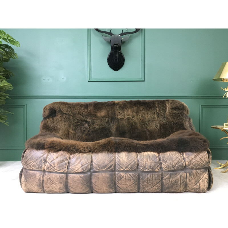 Vintage sheepskin leather Kashima sofa by M.Ducaroy for Ligne Roset