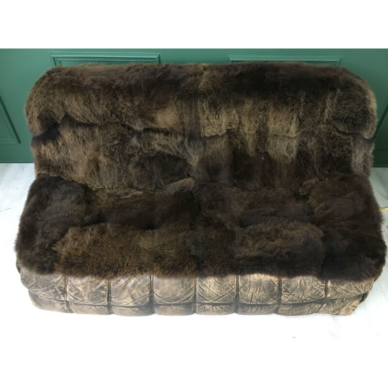 Vintage sheepskin leather Kashima sofa by M.Ducaroy for Ligne Roset