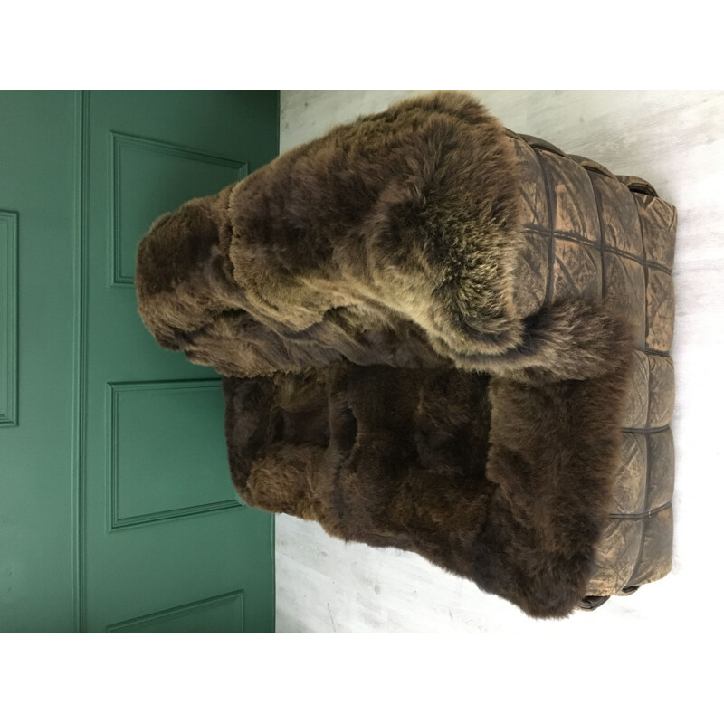 Vintage sheepskin leather Kashima sofa by M.Ducaroy for Ligne Roset