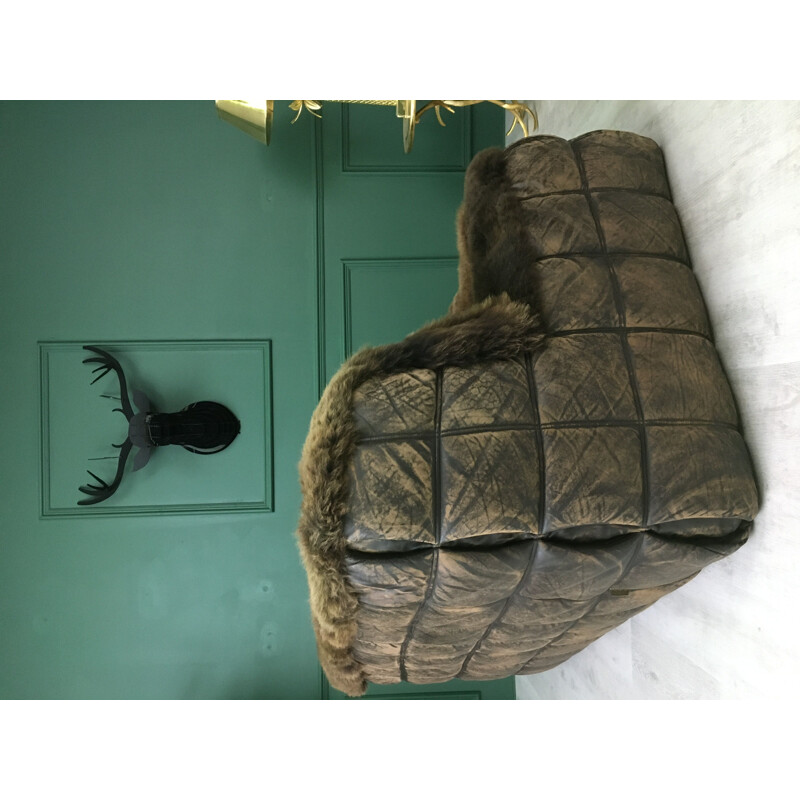 Canapé vintage Kashima en cuir de mouton par M.Ducaroy pour Ligne Roset