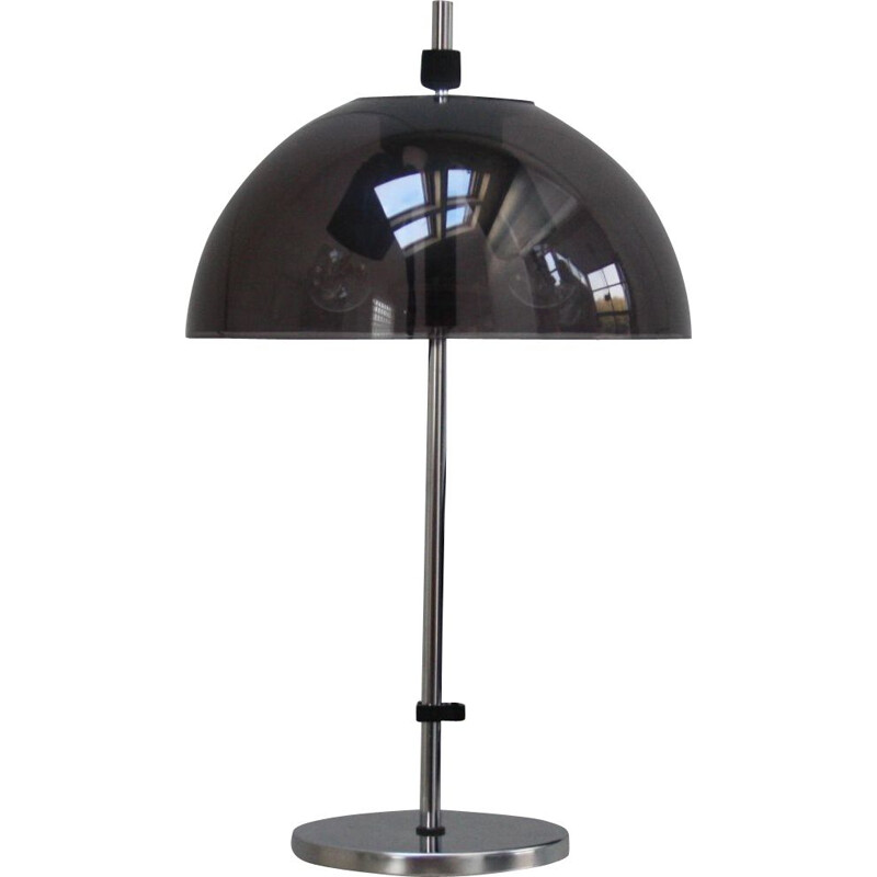 Vintage Table lamp in chrome plated steel & grey plexiglass, The Netherlands 1960