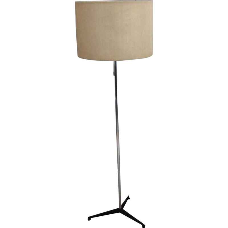 Vintage  floor lamp base with 3 legs original lampshade in cream fabric  Germany  1960