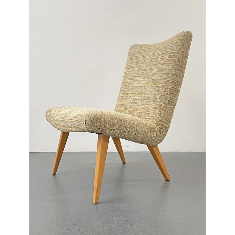 Vintage armchair with wool cover and wooden legs, 1950-60s