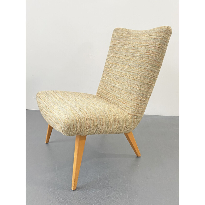 Vintage armchair with wool cover and wooden legs, 1950-60s