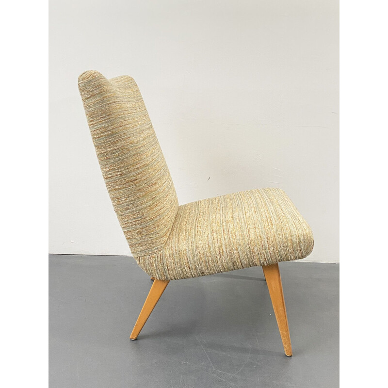 Vintage armchair with wool cover and wooden legs, 1950-60s