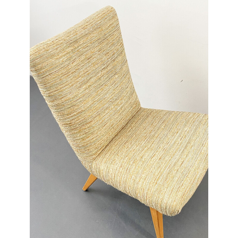 Vintage armchair with wool cover and wooden legs, 1950-60s