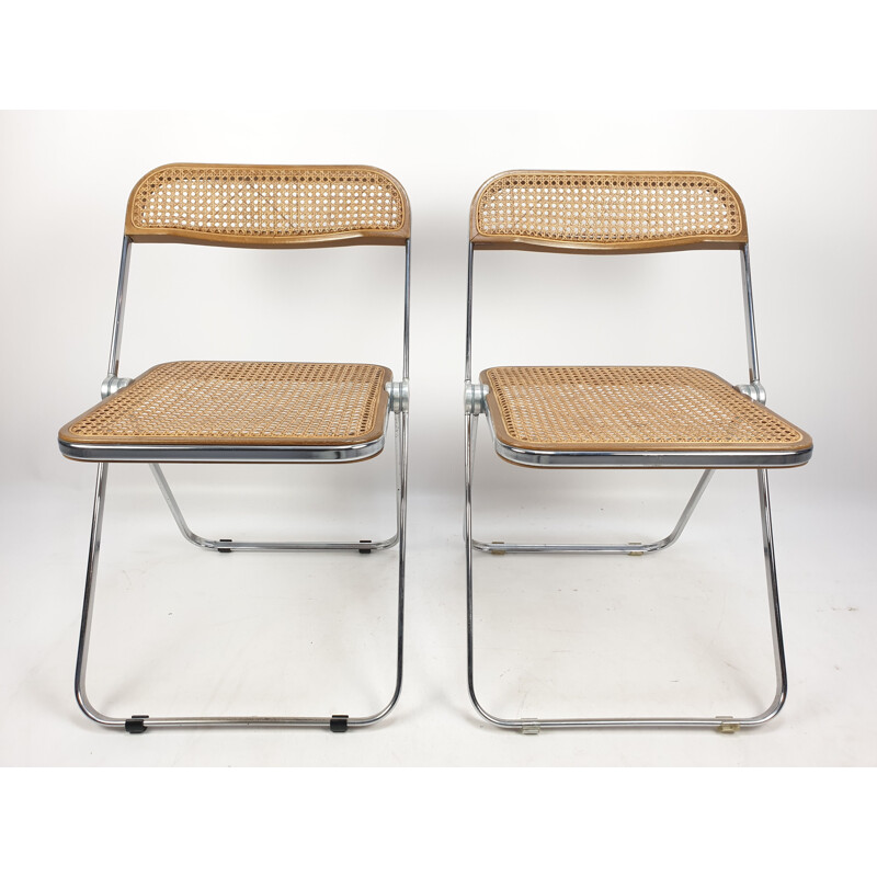 Ensemble de 2 chaises pliantes vintage Plia en osier tressé de Giancarlo Piretti pour Castelli, 1967