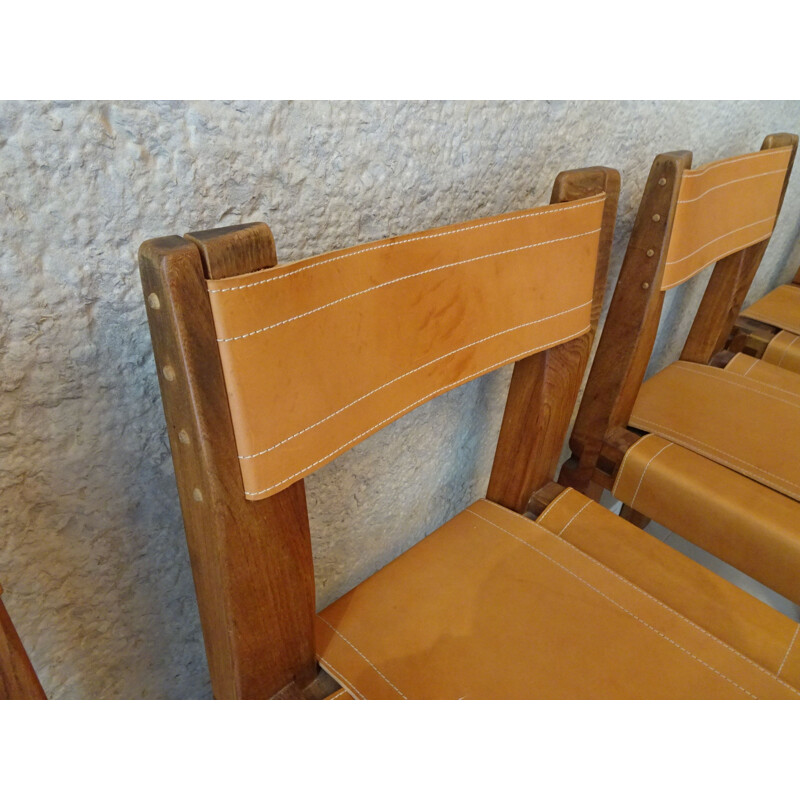 Set of 6 vintage chairs S11in elm wood by Pierre Chapo, 1970s