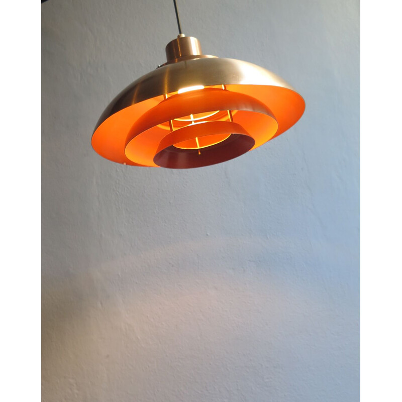 Vintage scandinavian golden and orange aluminium pendant lamp 1950