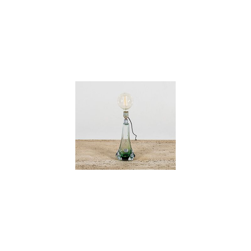 Lampe de table vintage en verre vert par Val Saint Lambert, 1950 