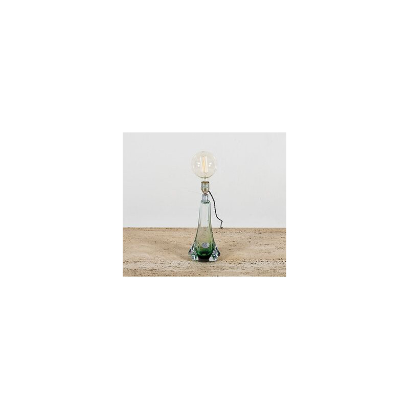 Vintage green glass table lamp from Val Saint Lambert, 1950s 