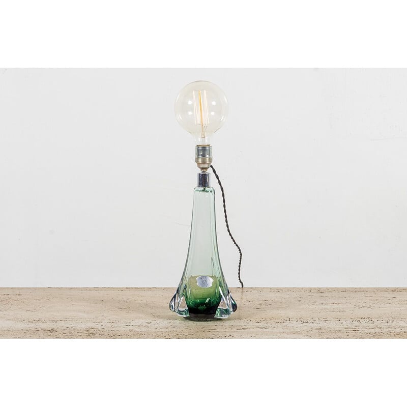 Vintage green glass table lamp from Val Saint Lambert, 1950s 