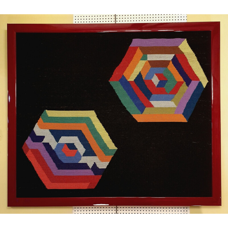 Vintage geometric wall tapestry by Victor Vasarely