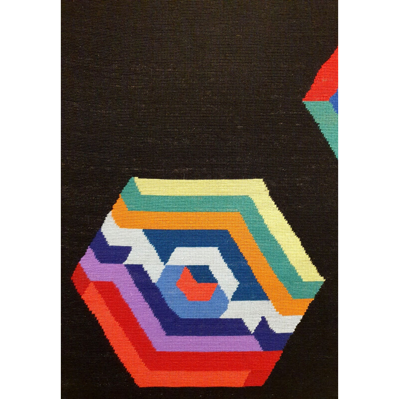 Vintage geometric wall tapestry by Victor Vasarely