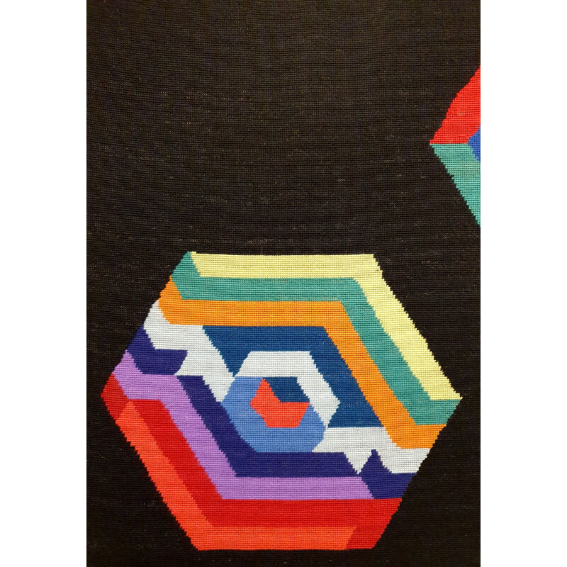 Vintage geometrisch wandtapijt van Victor Vasarely